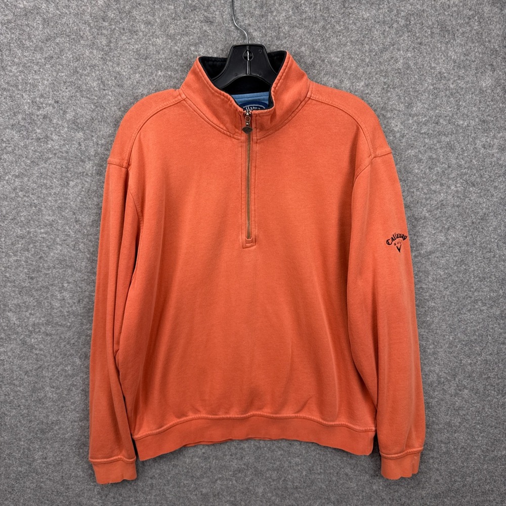 Callaway Golf Sport Mens Medium Orange Quarter Zip‎ Pullover Fleece Sweatshirt